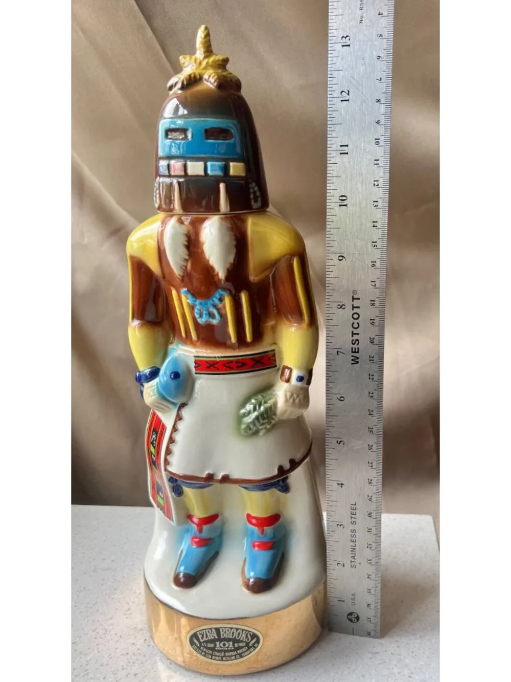 Ezra Brooks Kachina Doll Ceramic Decanter 13